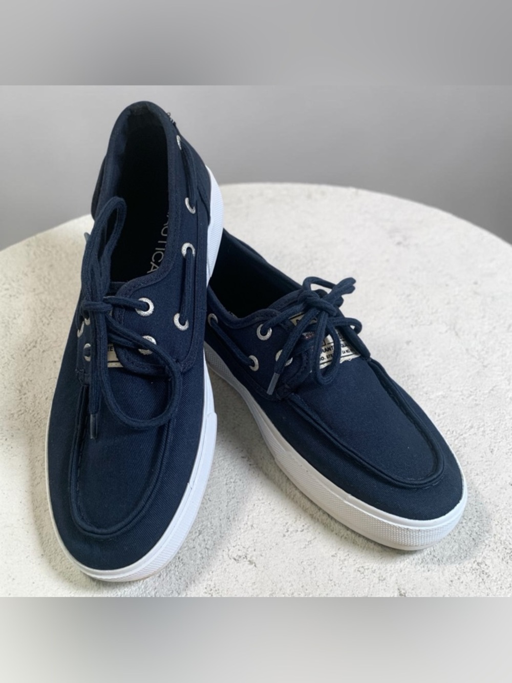 Nautica Navy Canvas Boat Shoes Men’s 7.5 Lace-Up Deck Sneakers Preppy Coastal